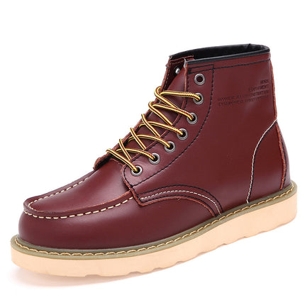 Botas de cuero con cordones y tacón medio para hombre