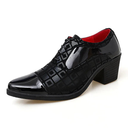 Zapatos unisex de tacón alto Elegancia retro Glam, negros, charol brillante, estilo clásico retro