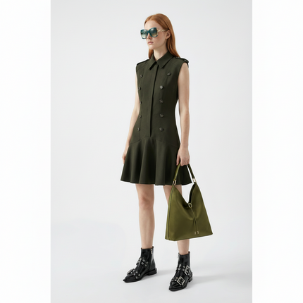 Vestido de estilo militar sin mangas con botones para mujer