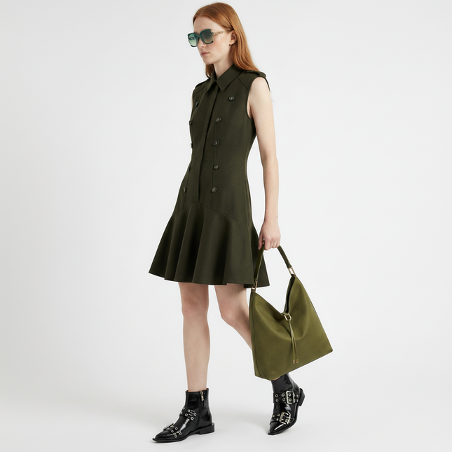 Vestido de estilo militar sin mangas con botones para mujer