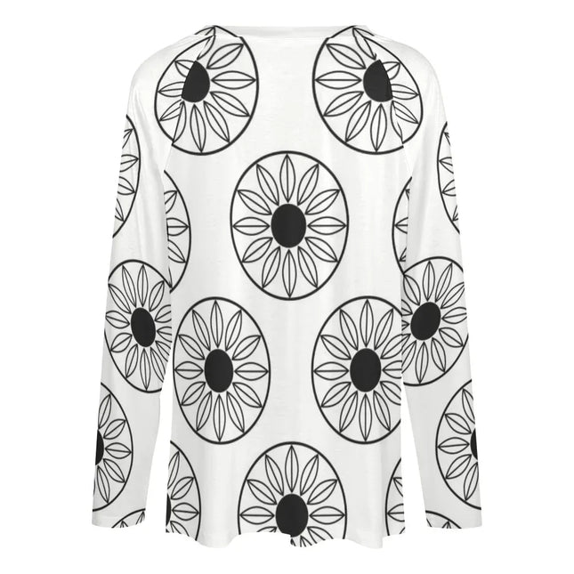Camiseta de Mujer Manga Larga y Flores Geométricas Blanca