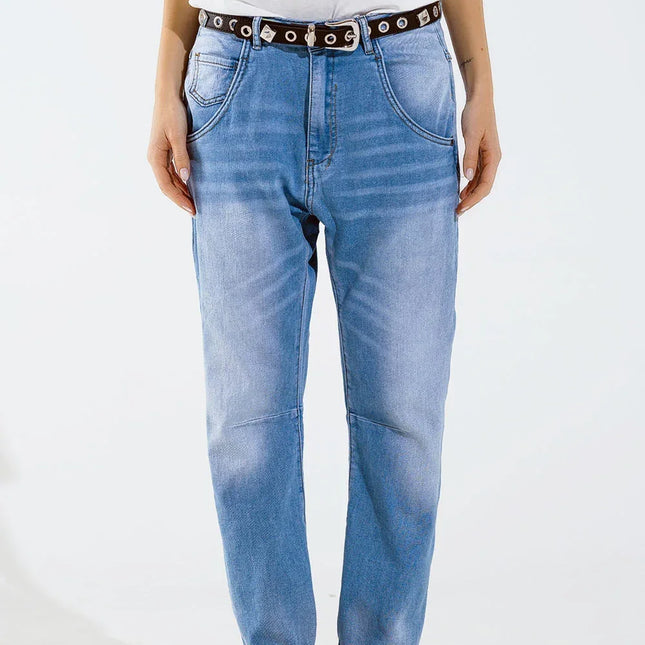 Vaqueros Boyfriend de Mujer - Jeans Anchos con Detalle de Pespunte - tugranalmacen.com