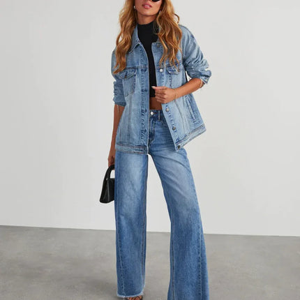 Jeans Wide Leg - Vaqueros tiro medio y bajos deshilachados