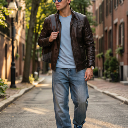 Pantalones vaqueros azules acampanados para hombre y mujer. Corte sencillo y limpio con pernera recta suelta y fruncida. Pantalones largos informales fseo +fotos