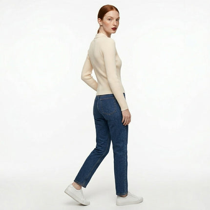 Suéter de punto con cremallera y cuello camisero de mujer